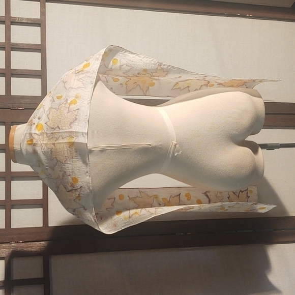 Autumn Leaves Print White Silk Scarf - Picture 2 of 6